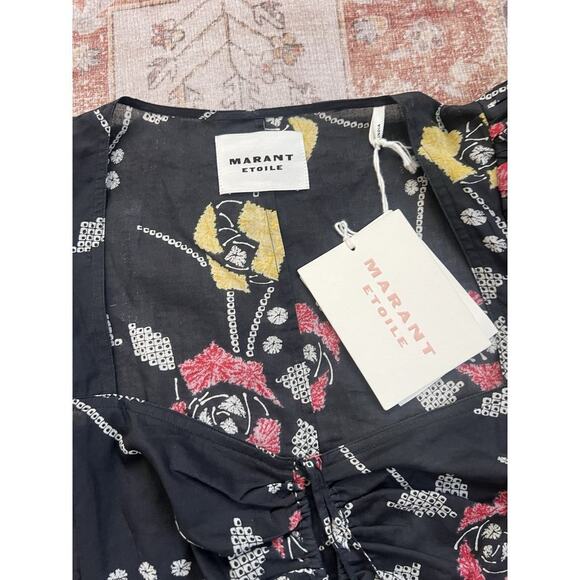 Isabel Marant Etoile Galdino Ruched Floral Print Ruffle Mini Dress Size 36 NWT - Picture 3 of 10